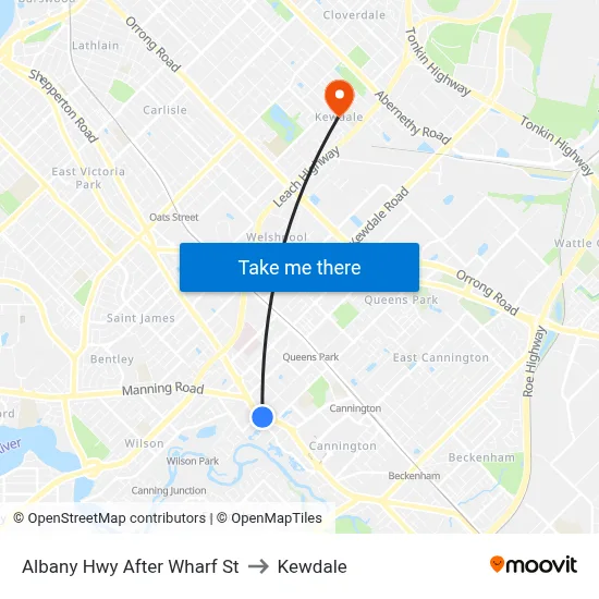 Albany Hwy After Wharf St to Kewdale map