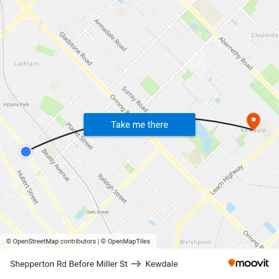 Shepperton Rd Before Miller St to Kewdale map