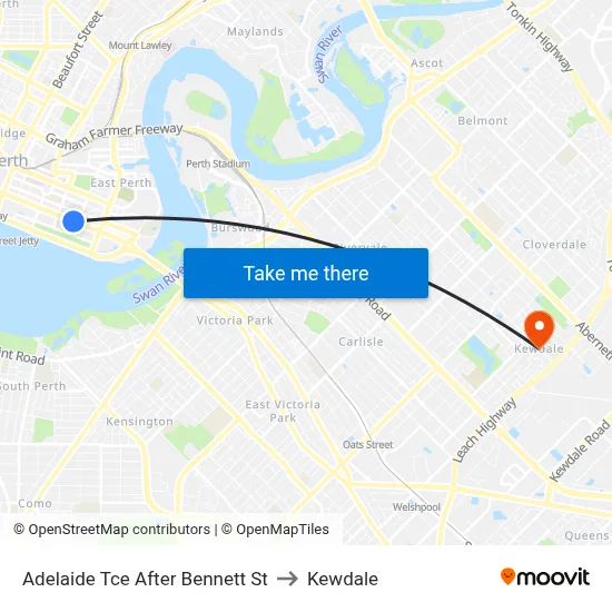 Adelaide Tce After Bennett St to Kewdale map