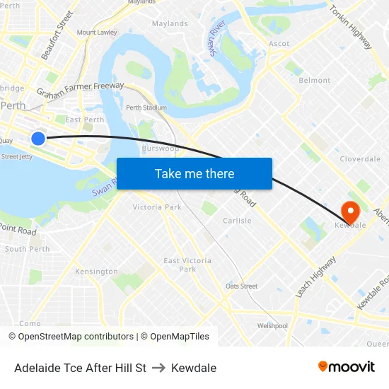 Adelaide Tce After Hill St to Kewdale map