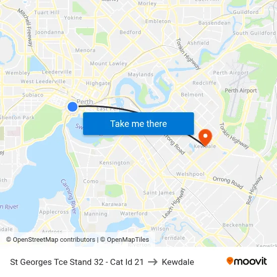 St Georges Tce Stand 32 - Cat Id 21 to Kewdale map