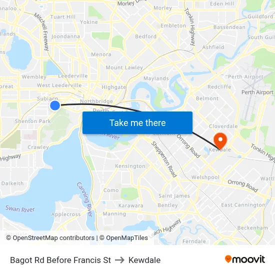 Bagot Rd Before Francis St to Kewdale map