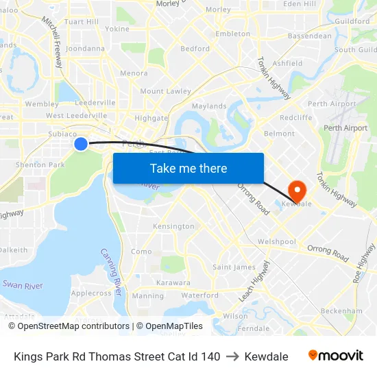 Kings Park Rd Thomas Street Cat Id 140 to Kewdale map