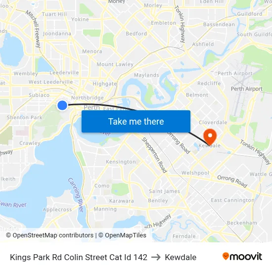 Kings Park Rd Colin Street Cat Id 142 to Kewdale map