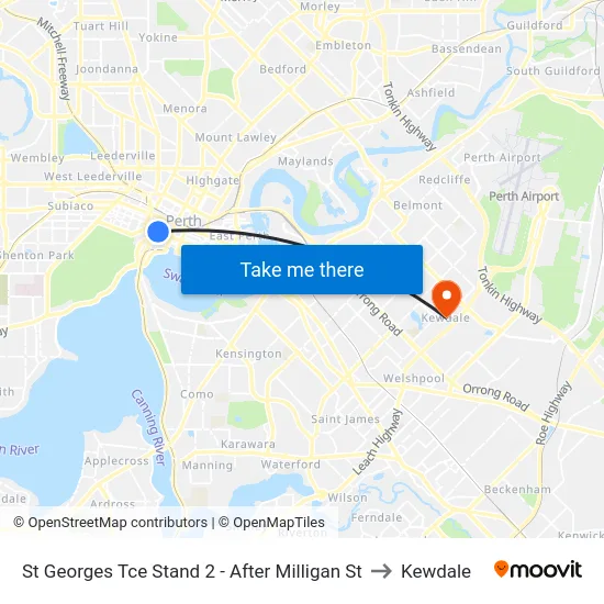 St Georges Tce Stand 2 - After Milligan St to Kewdale map