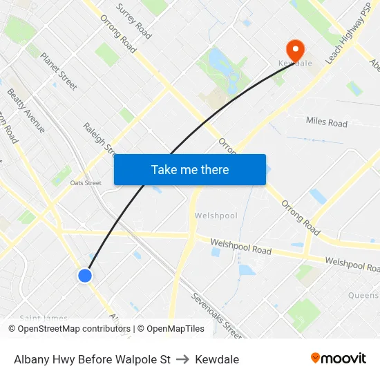 Albany Hwy Before Walpole St to Kewdale map