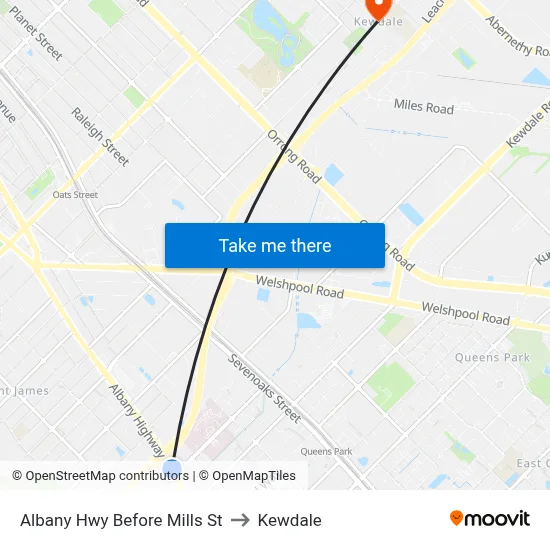 Albany Hwy Before Mills St to Kewdale map
