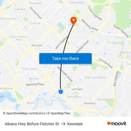 Albany Hwy Before Fletcher St to Kewdale map