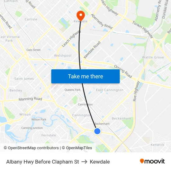 Albany Hwy Before Clapham St to Kewdale map