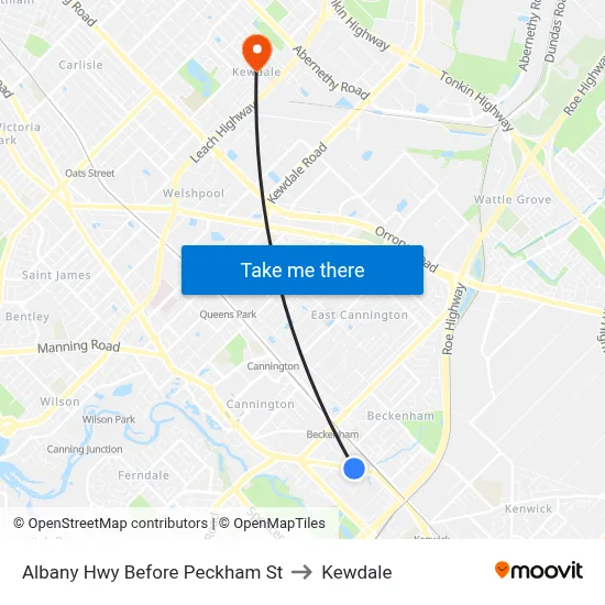 Albany Hwy Before Peckham St to Kewdale map