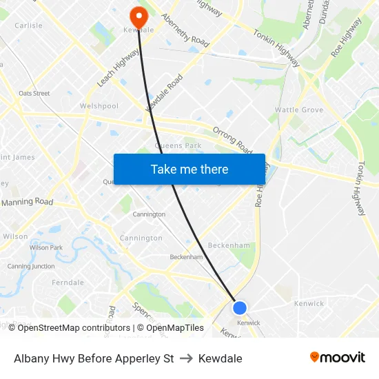 Albany Hwy Before Apperley St to Kewdale map