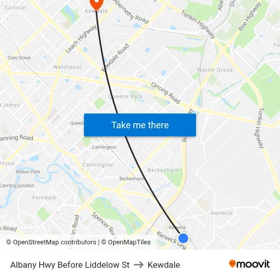 Albany Hwy Before Liddelow St to Kewdale map