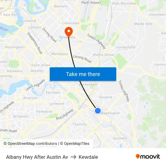 Albany Hwy After Austin Av to Kewdale map