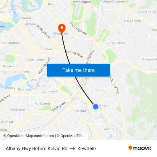 Albany Hwy Before Kelvin Rd to Kewdale map