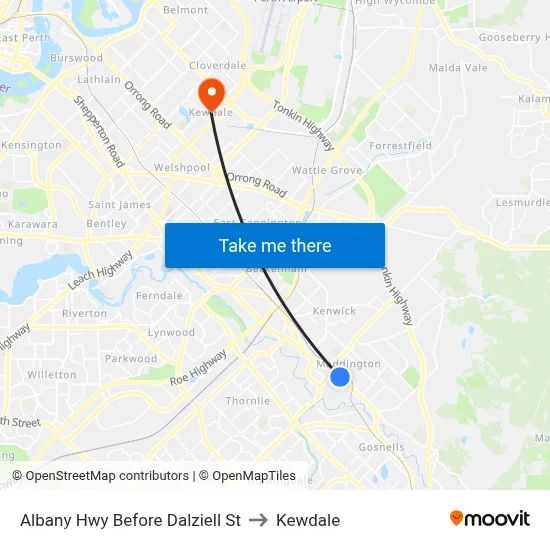 Albany Hwy Before Dalziell St to Kewdale map
