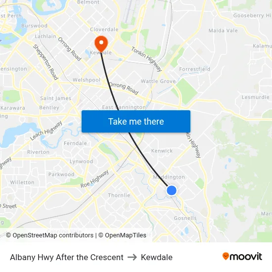Albany Hwy After the Crescent to Kewdale map