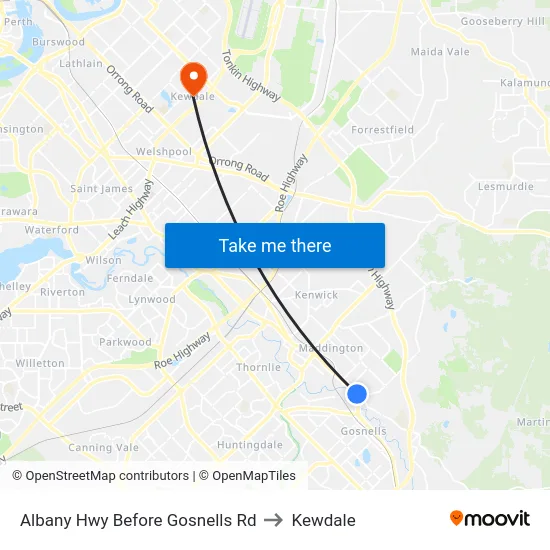 Albany Hwy Before Gosnells Rd to Kewdale map
