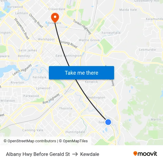 Albany Hwy Before Gerald St to Kewdale map