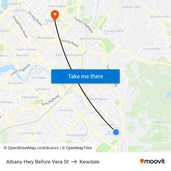 Albany Hwy Before Vera St to Kewdale map