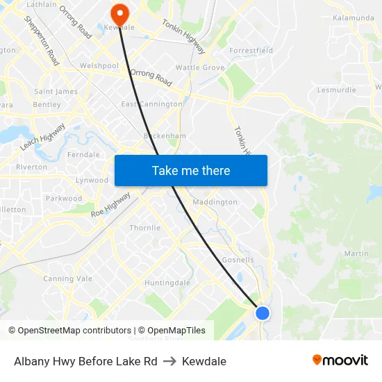 Albany Hwy Before Lake Rd to Kewdale map
