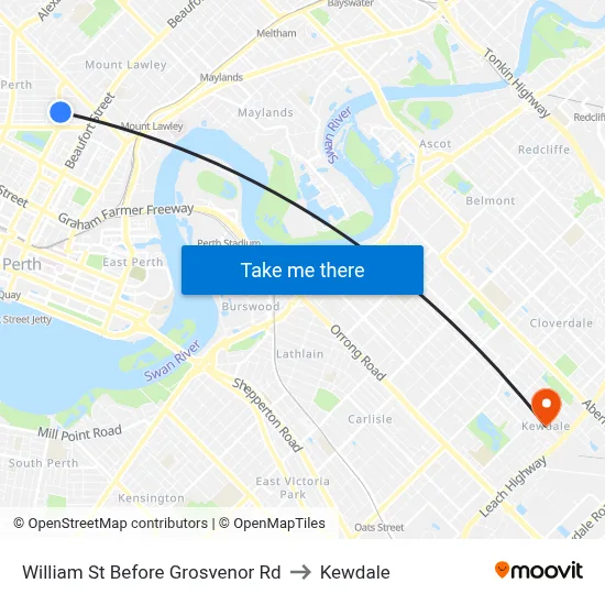 William St Before Grosvenor Rd to Kewdale map