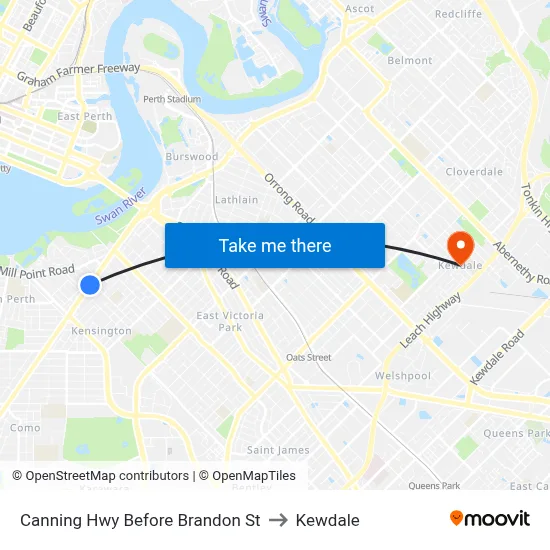 Canning Hwy Before Brandon St to Kewdale map