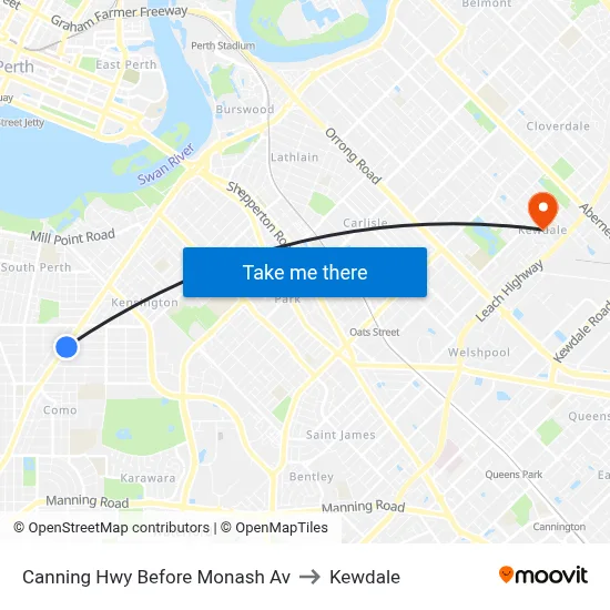 Canning Hwy Before Monash Av to Kewdale map