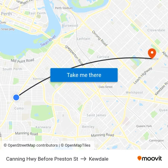 Canning Hwy Before Preston St to Kewdale map