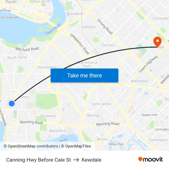 Canning Hwy Before Cale St to Kewdale map