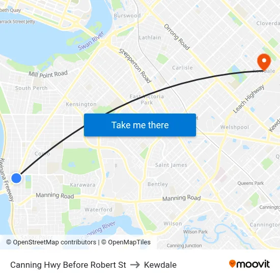 Canning Hwy Before Robert St to Kewdale map