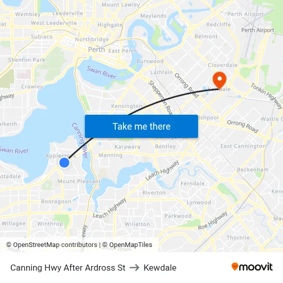 Canning Hwy After Ardross St to Kewdale map