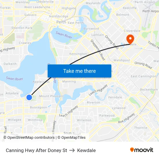 Canning Hwy After Doney St to Kewdale map