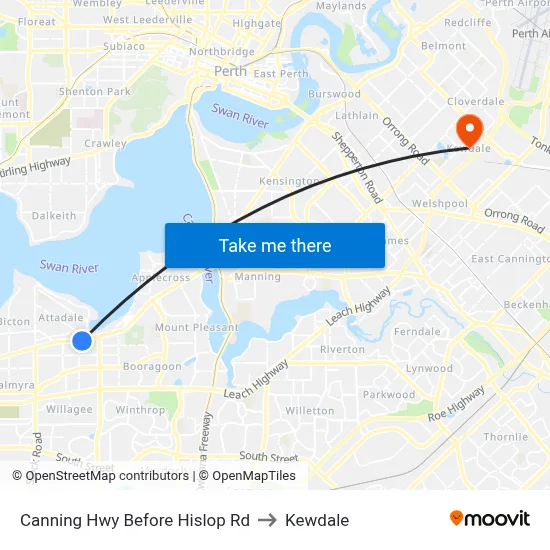 Canning Hwy Before Hislop Rd to Kewdale map