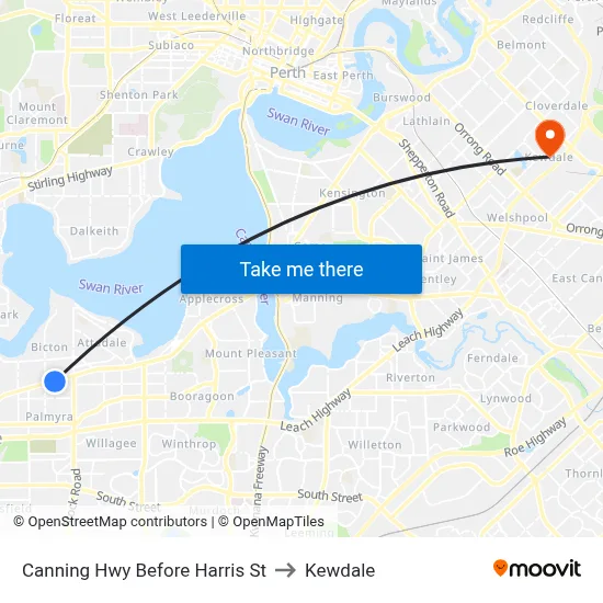 Canning Hwy Before Harris St to Kewdale map
