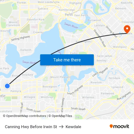 Canning Hwy Before Irwin St to Kewdale map