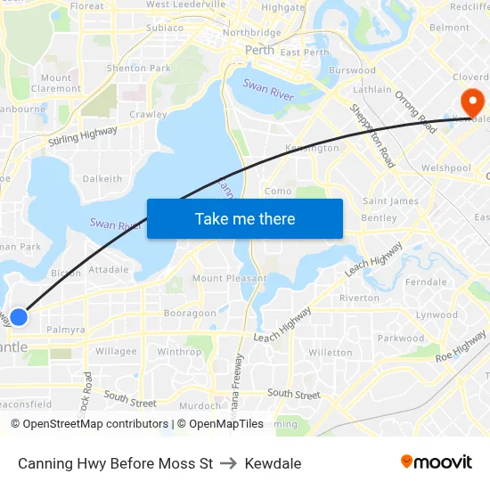 Canning Hwy Before Moss St to Kewdale map