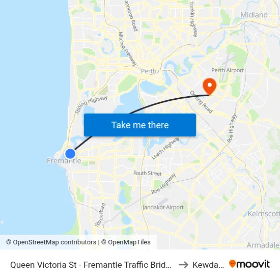 Queen Victoria St - Fremantle Traffic Bridge to Kewdale map