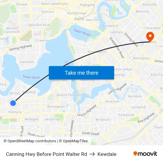 Canning Hwy Before Point Walter Rd to Kewdale map