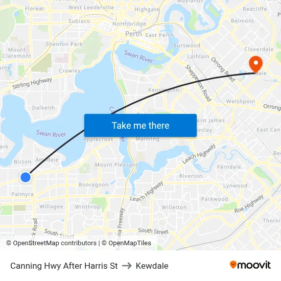 Canning Hwy After Harris St to Kewdale map