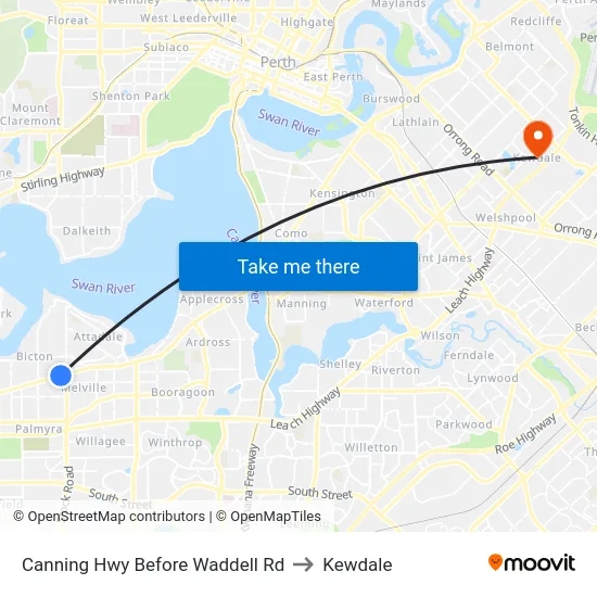 Canning Hwy Before Waddell Rd to Kewdale map