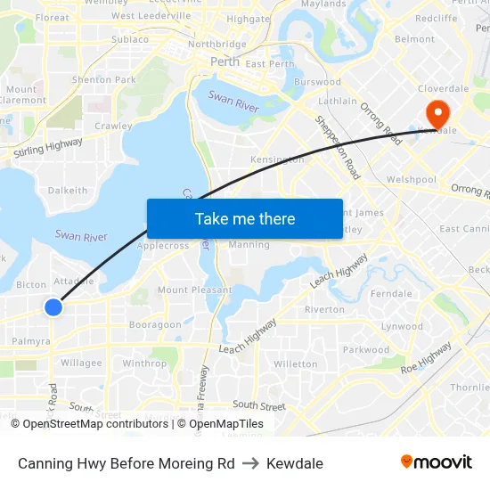 Canning Hwy Before Moreing Rd to Kewdale map