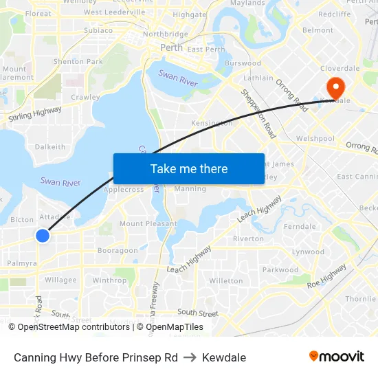 Canning Hwy Before Prinsep Rd to Kewdale map