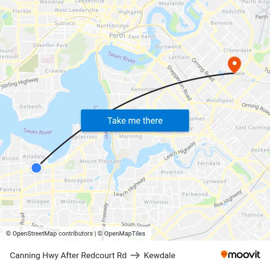 Canning Hwy After Redcourt Rd to Kewdale map