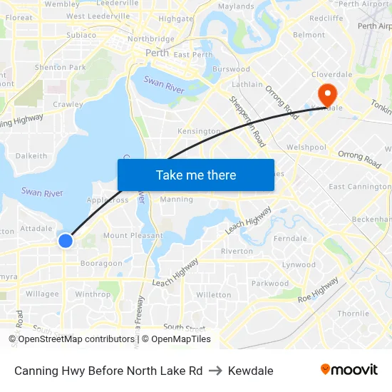 Canning Hwy Before North Lake Rd to Kewdale map