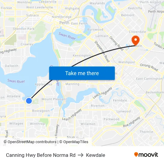 Canning Hwy Before Norma Rd to Kewdale map