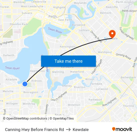 Canning Hwy Before Francis Rd to Kewdale map