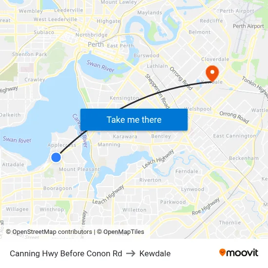 Canning Hwy Before Conon Rd to Kewdale map