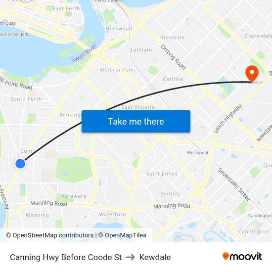 Canning Hwy Before Coode St to Kewdale map
