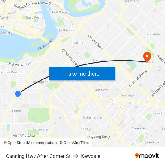 Canning Hwy After Comer St to Kewdale map