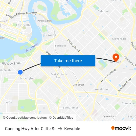 Canning Hwy After Cliffe St to Kewdale map